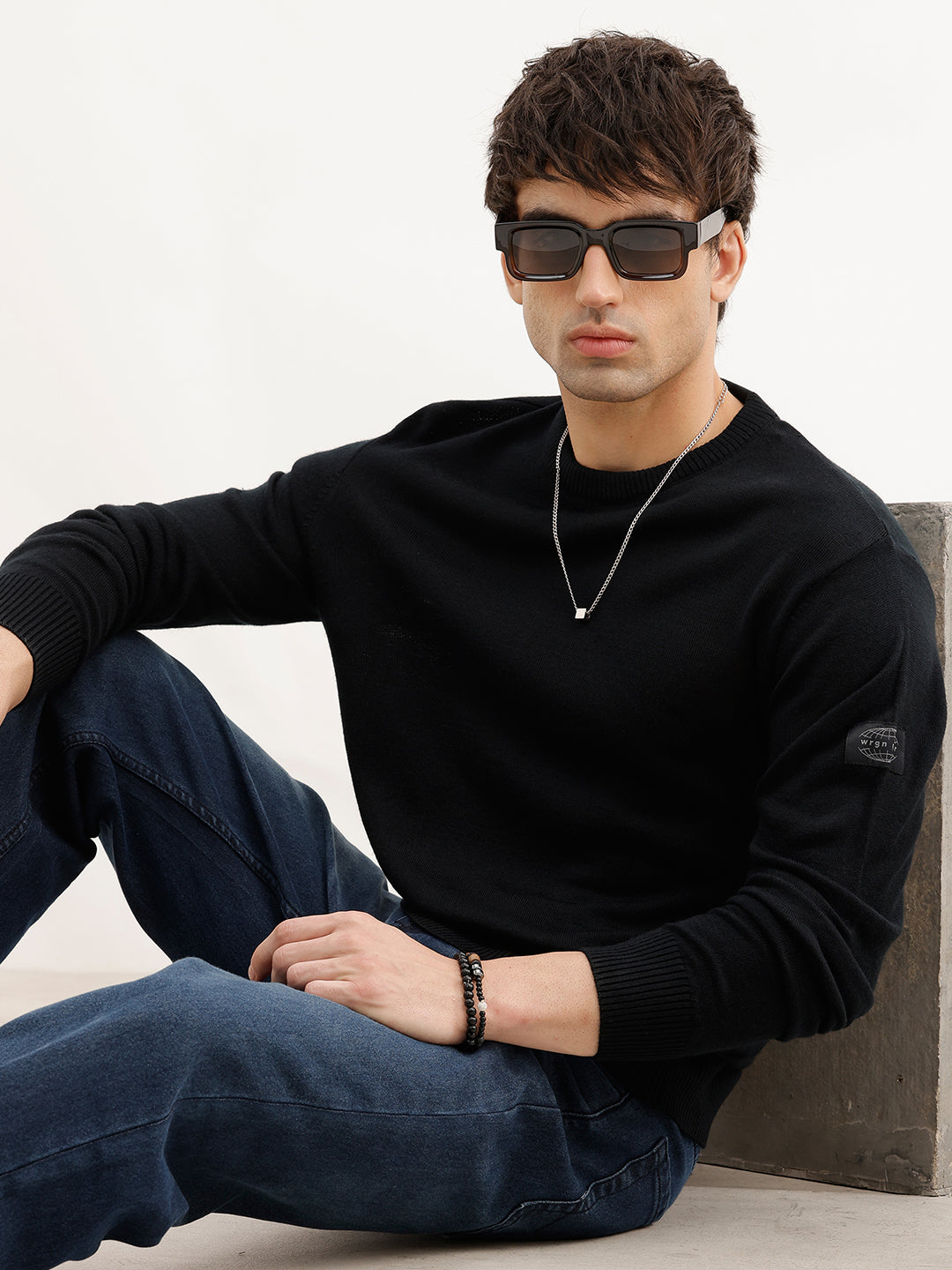 Solid Regular Fit Knitted Sweater | Black | WSW02FSRE1024W