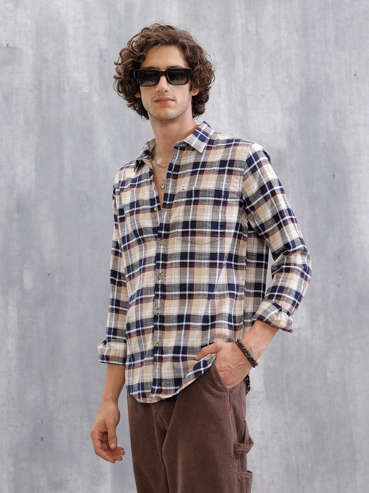 Checkered Full Sleeve Shirt  | Navy Blue