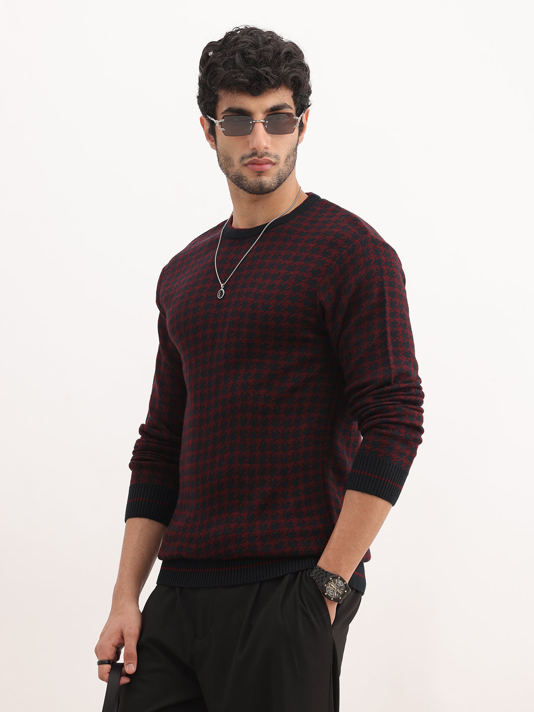 Regular Fit Jacquard Sweater | Maroon