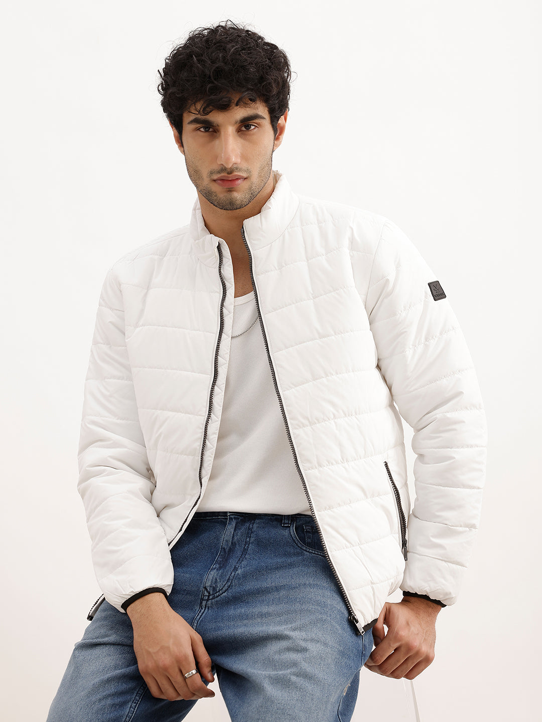 Solid Regular Fit Puffer Jacket | White
