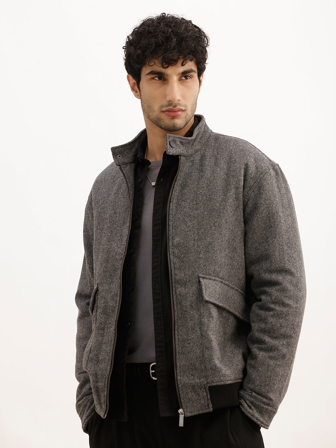 Solid Comfort Fit Quilted Zipper Jacket | Grey