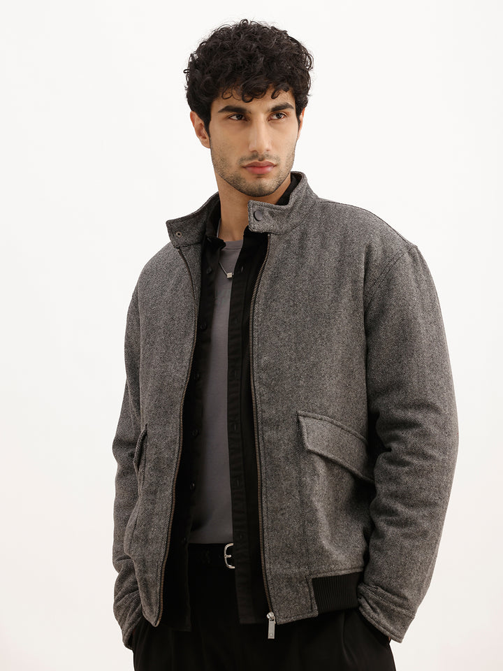 Solid Comfort Fit Quilted Zipper Jacket | Grey