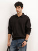 Solid Oversized Collared Sweatshirt | Black