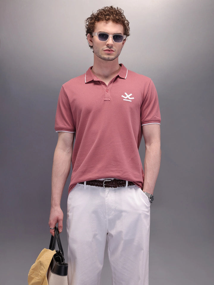 Solid Collar Tipping Polo T-Shirt | Pink