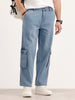 Loose Fit Cargo Denim Jeans | Light Blue