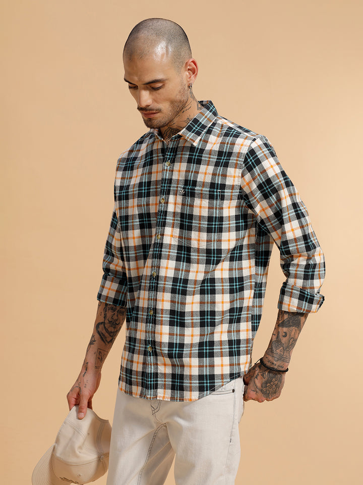 Checked Full Sleeve Cotton Shirt | Blue