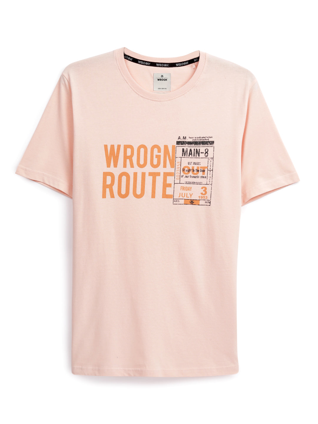 Peach Wrogn Route Slim Fit T-Shirt