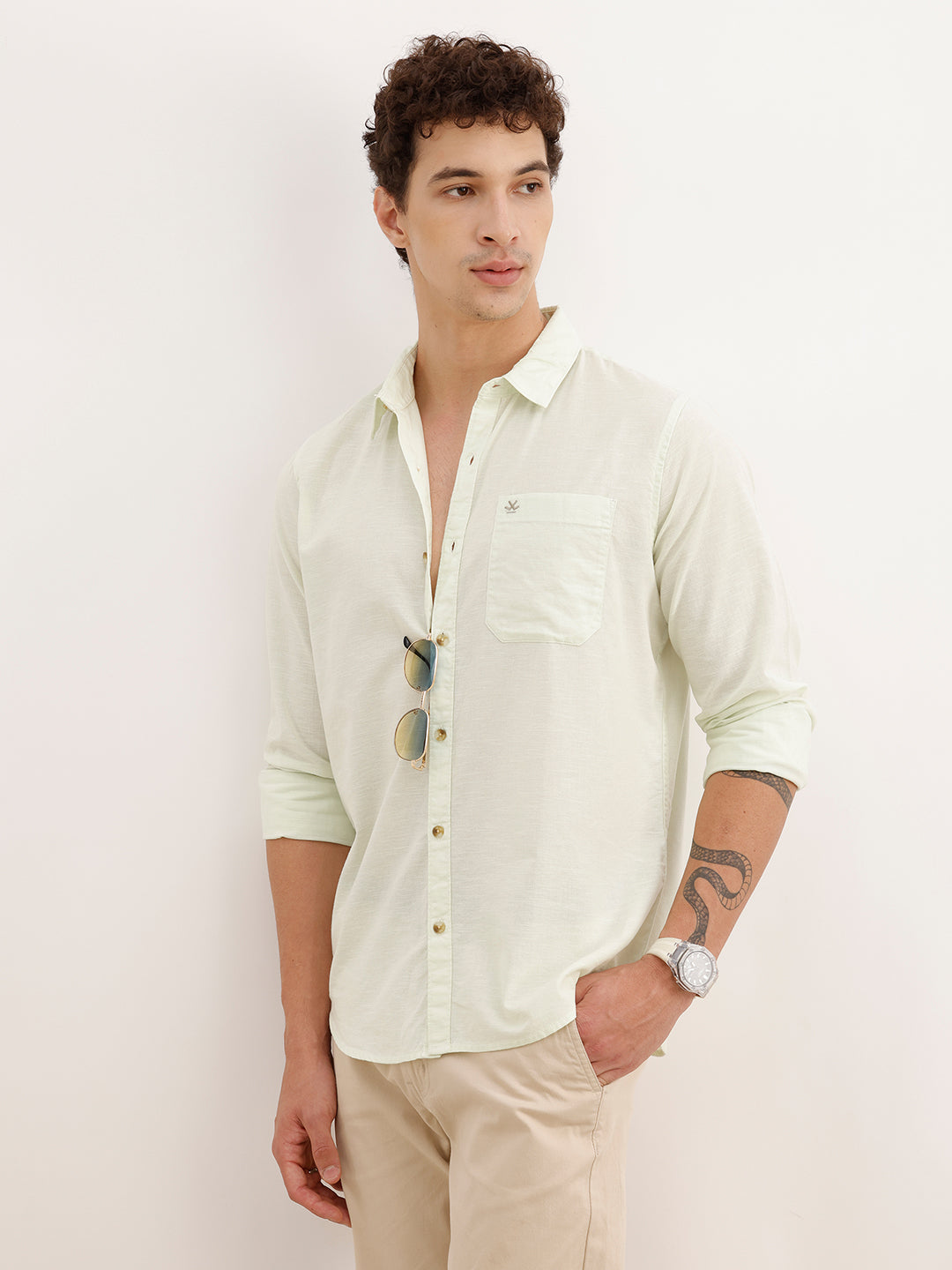Solid Regular Fit Full Sleeve Shirt | Light Green