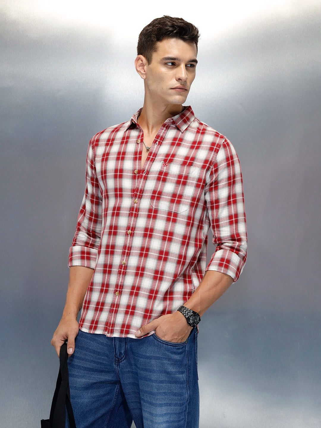 Men's Casual Regular Fit Checkered Pattern Shirt | Red