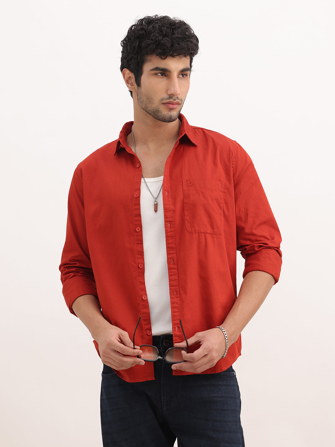 Solid Slim Fit Full Sleeve Shirt | Red