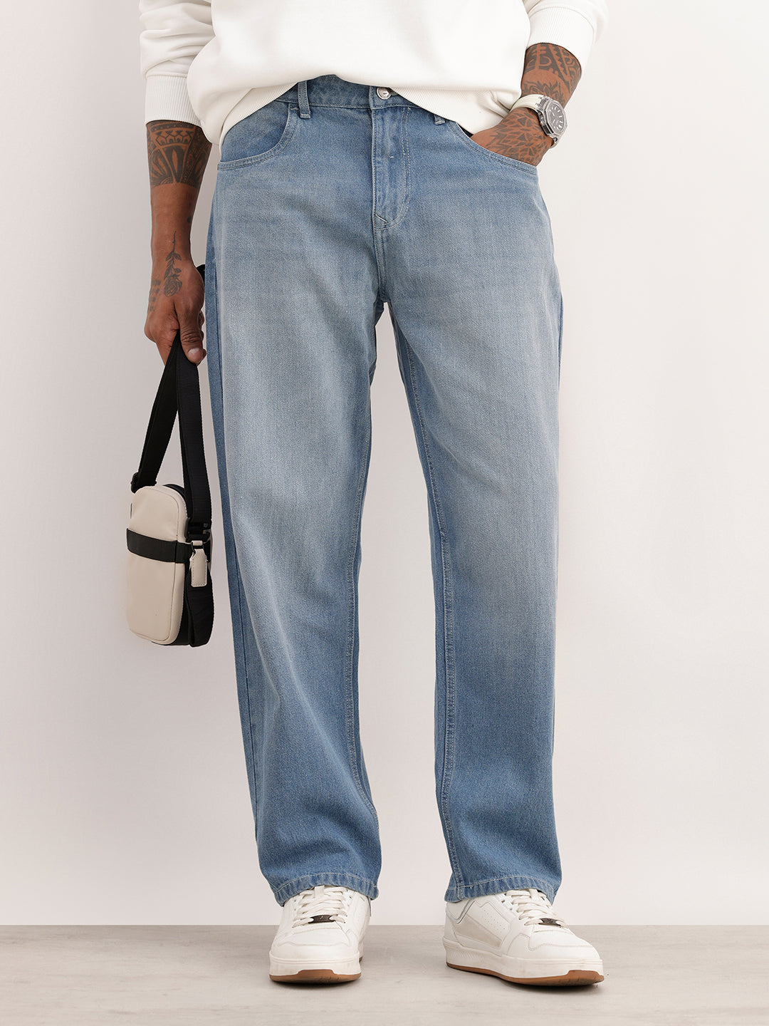 Washed Loose Fit Denim Jeans | Light Blue