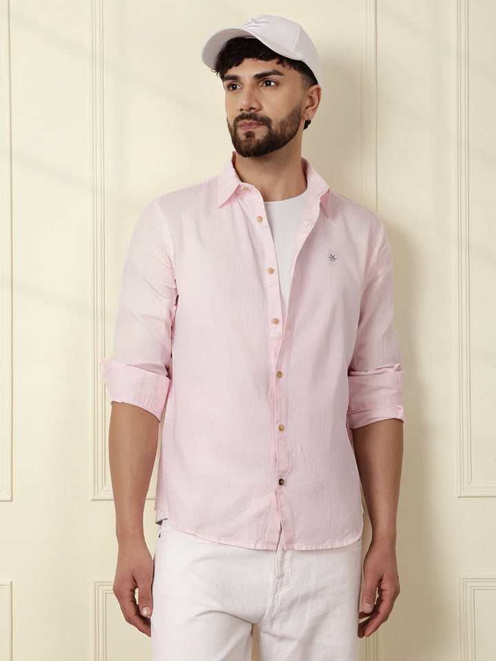 Solid Linen Blend Shirt | Pink