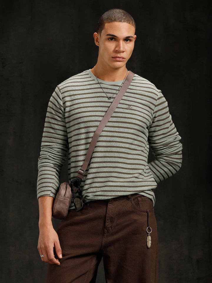 Textured Loose Knit Slim Fit T-Shirt | Olive