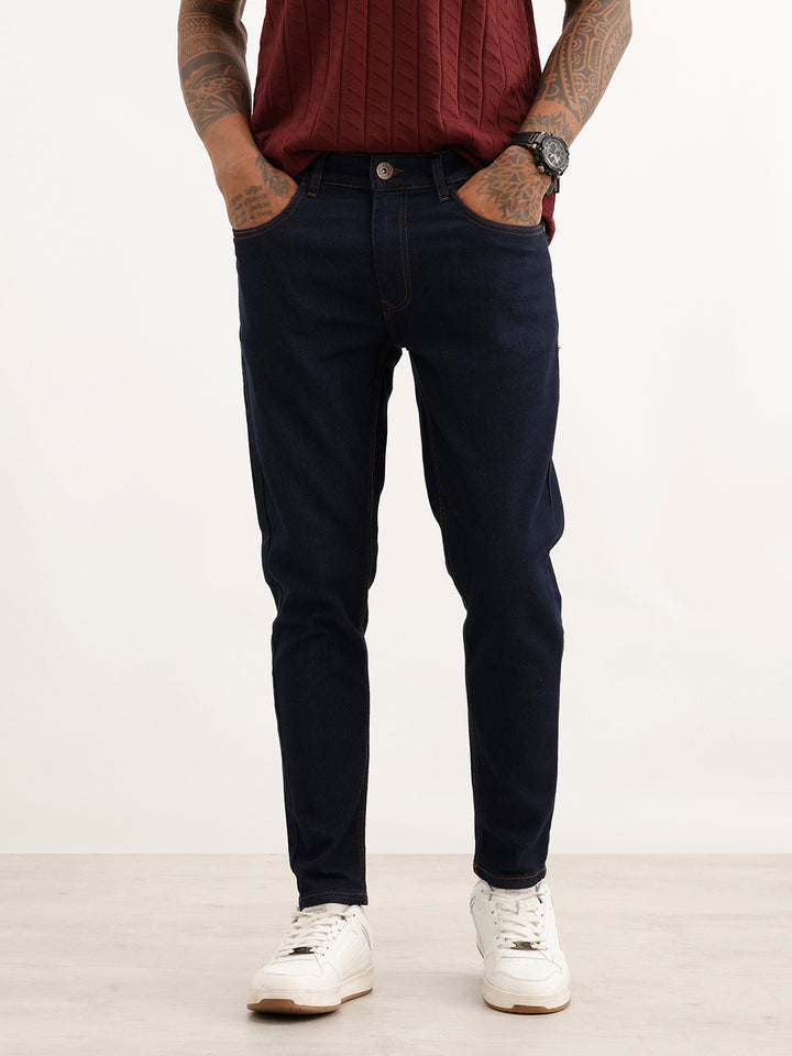Solid Skinny Crop Fit Denim Jeans | Dark Blue