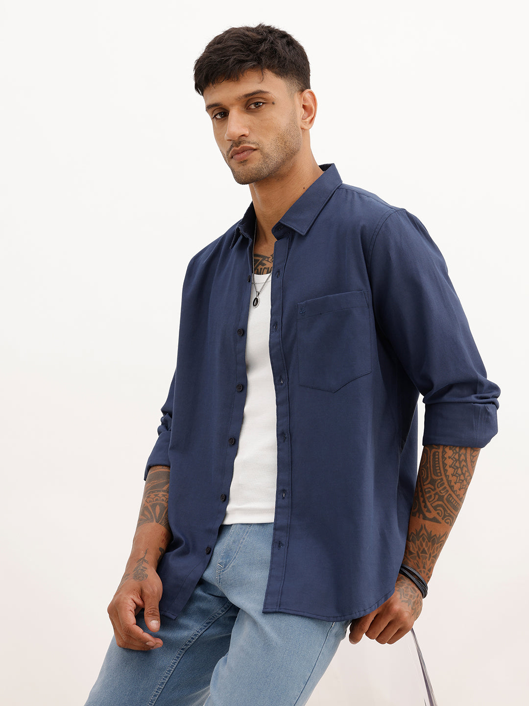 Solid Regular Fit Full Sleeve Shirt | Navy Blue | WWSH0885MAZ