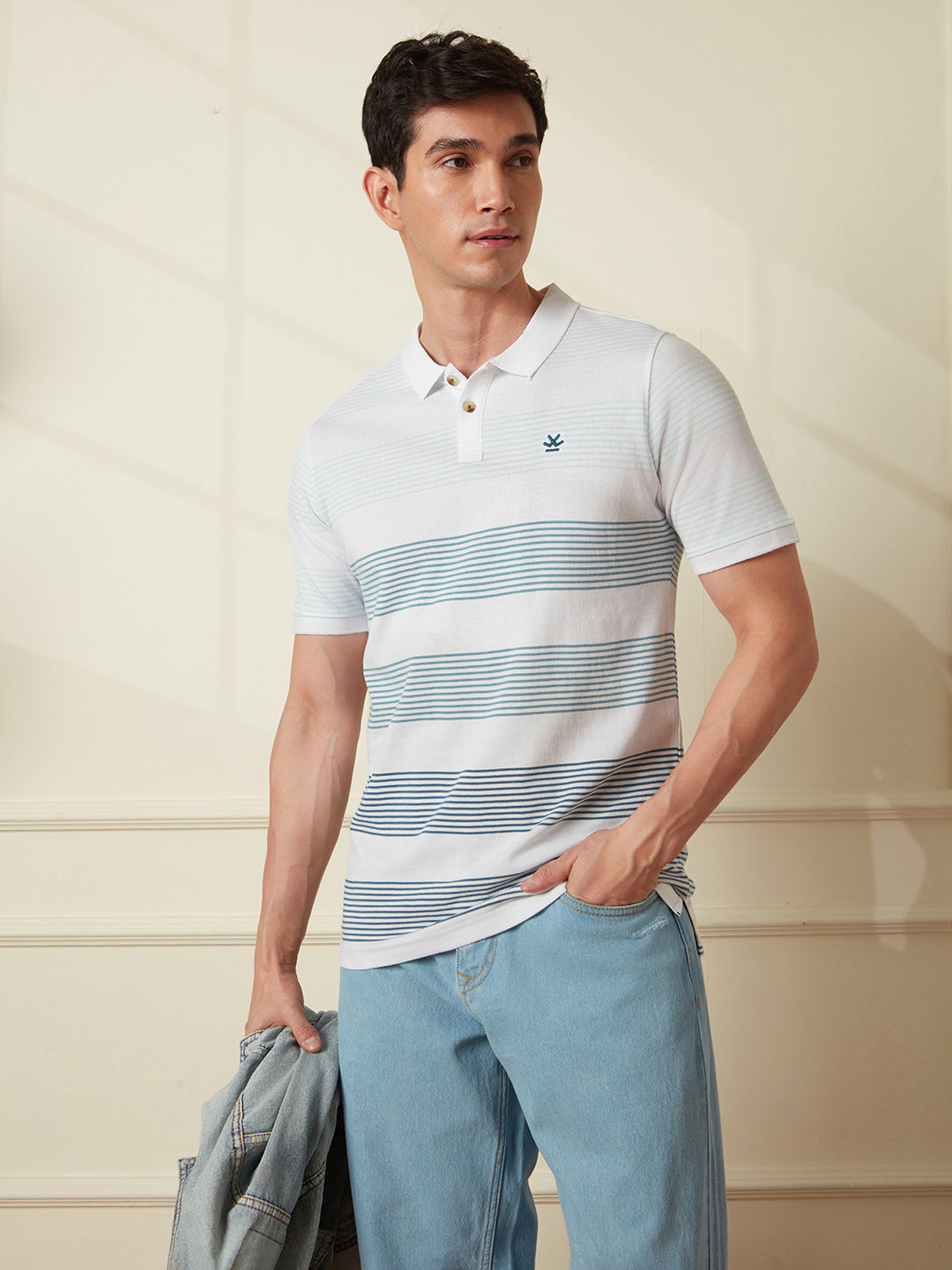 Classic White & Navy Striped Polo