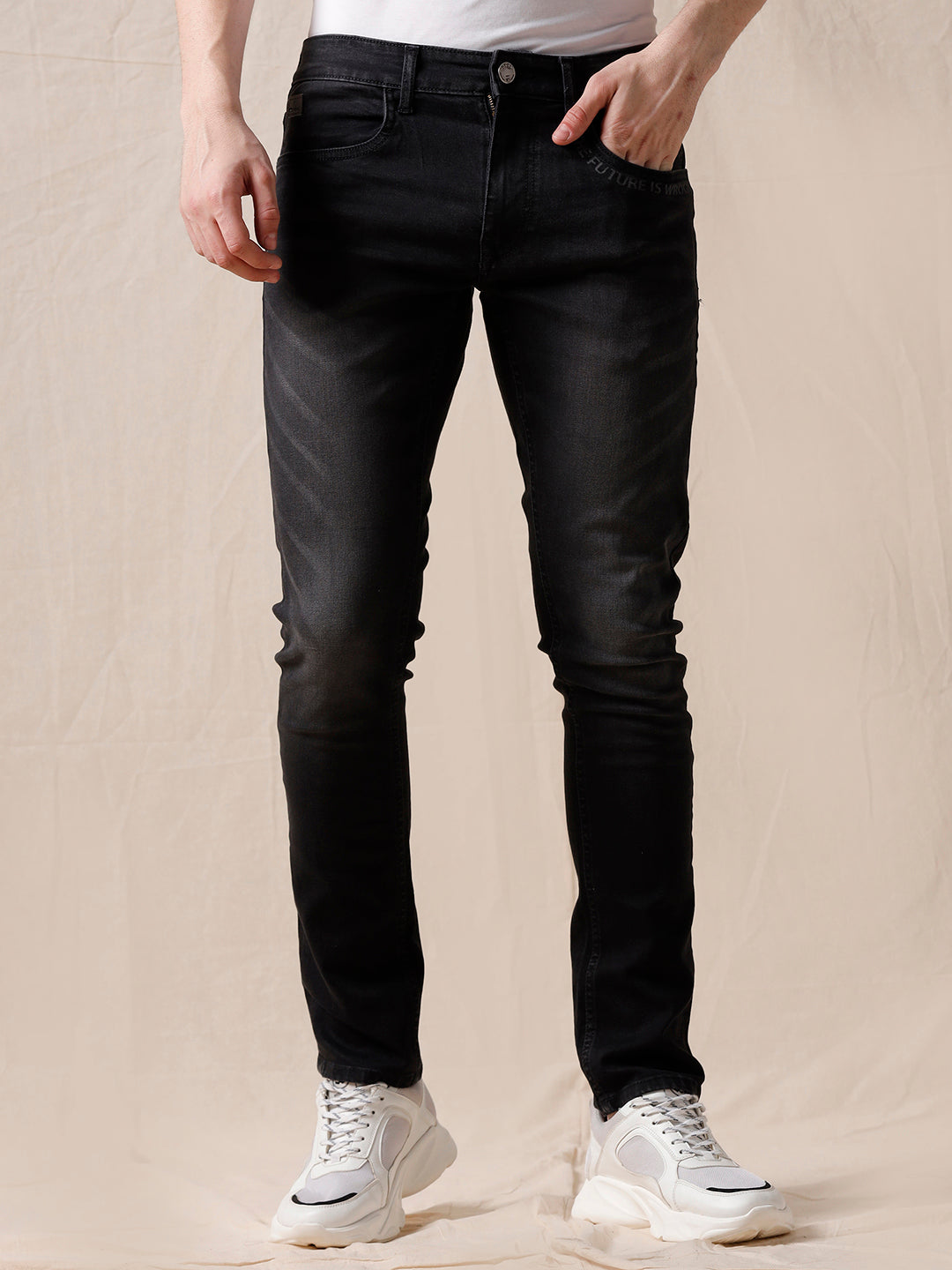 Solid Slim Fit Charcoal Jeans