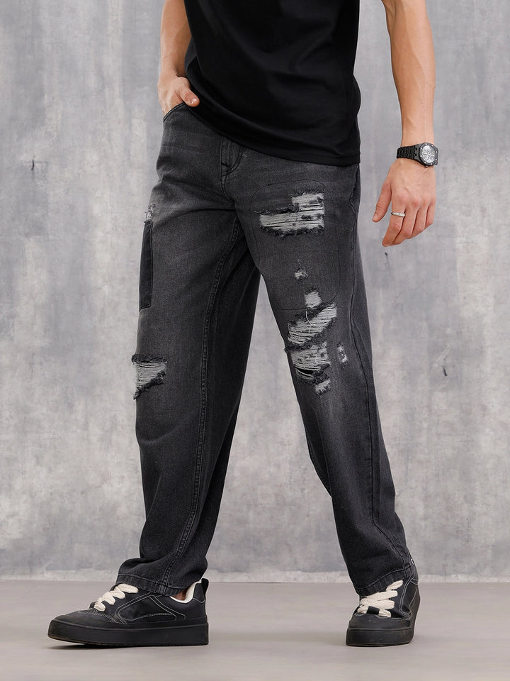 Heavy Distressed Loose Fit Denim I Grey