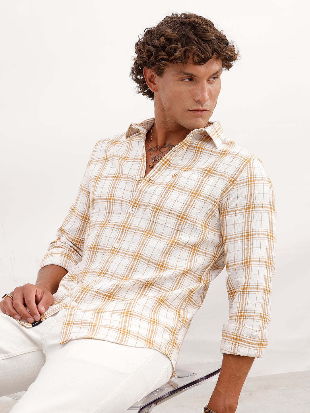 Regular Fit Checkered Shirt | White