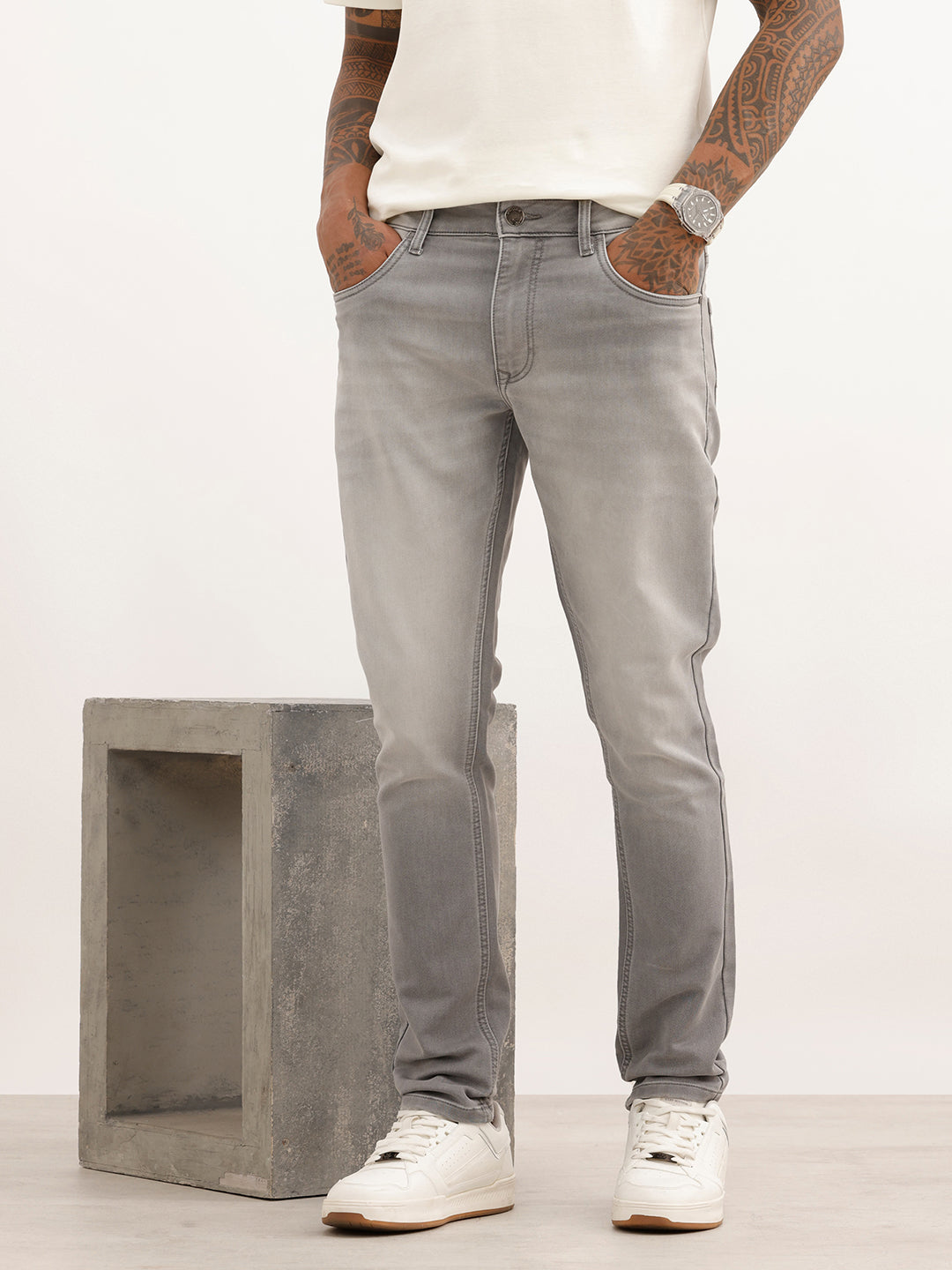 Skinny Fit Heavy Faded Denim Jeans | Grey
