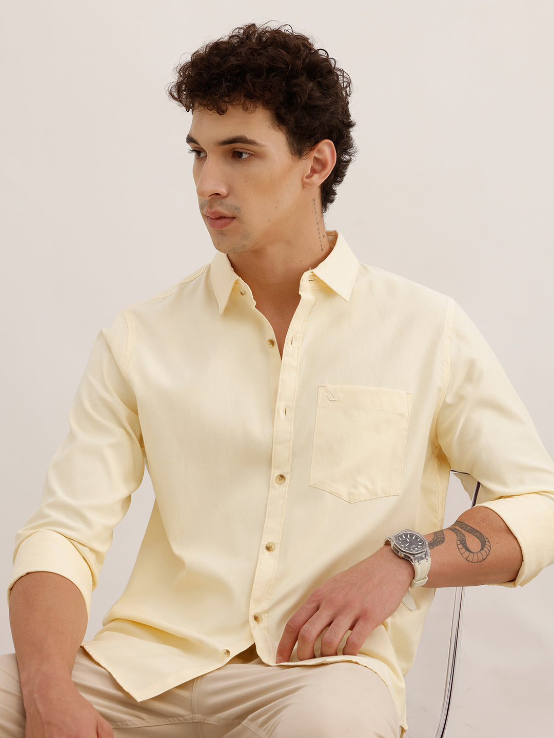 Solid Regular Fit Full Sleeve Shirt | Yellow