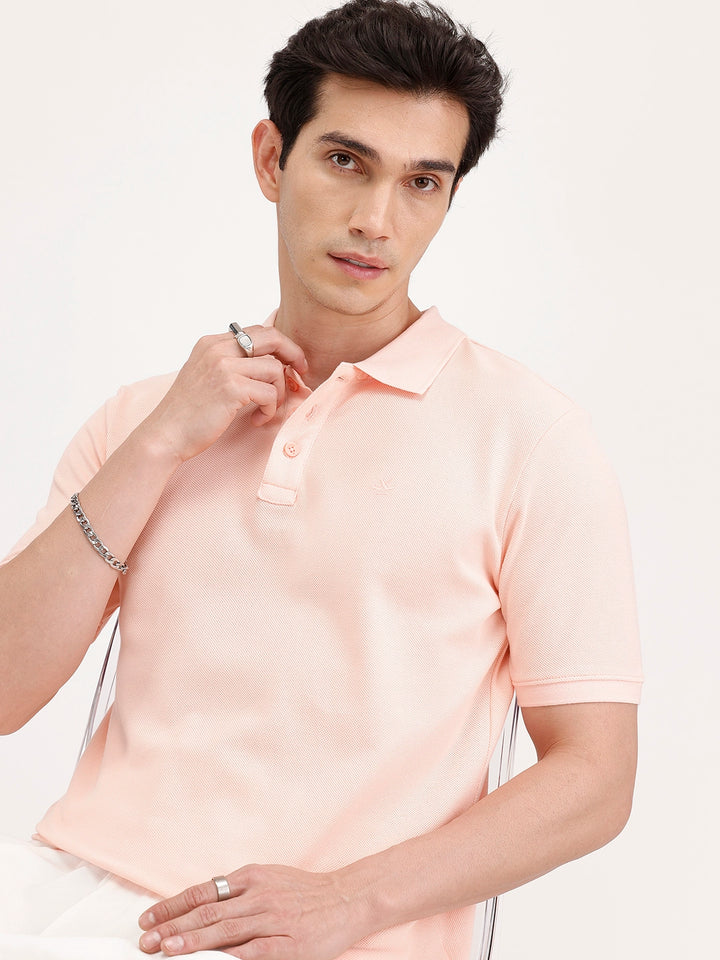Solid Slim Fit Polo T-Shirt | Peach