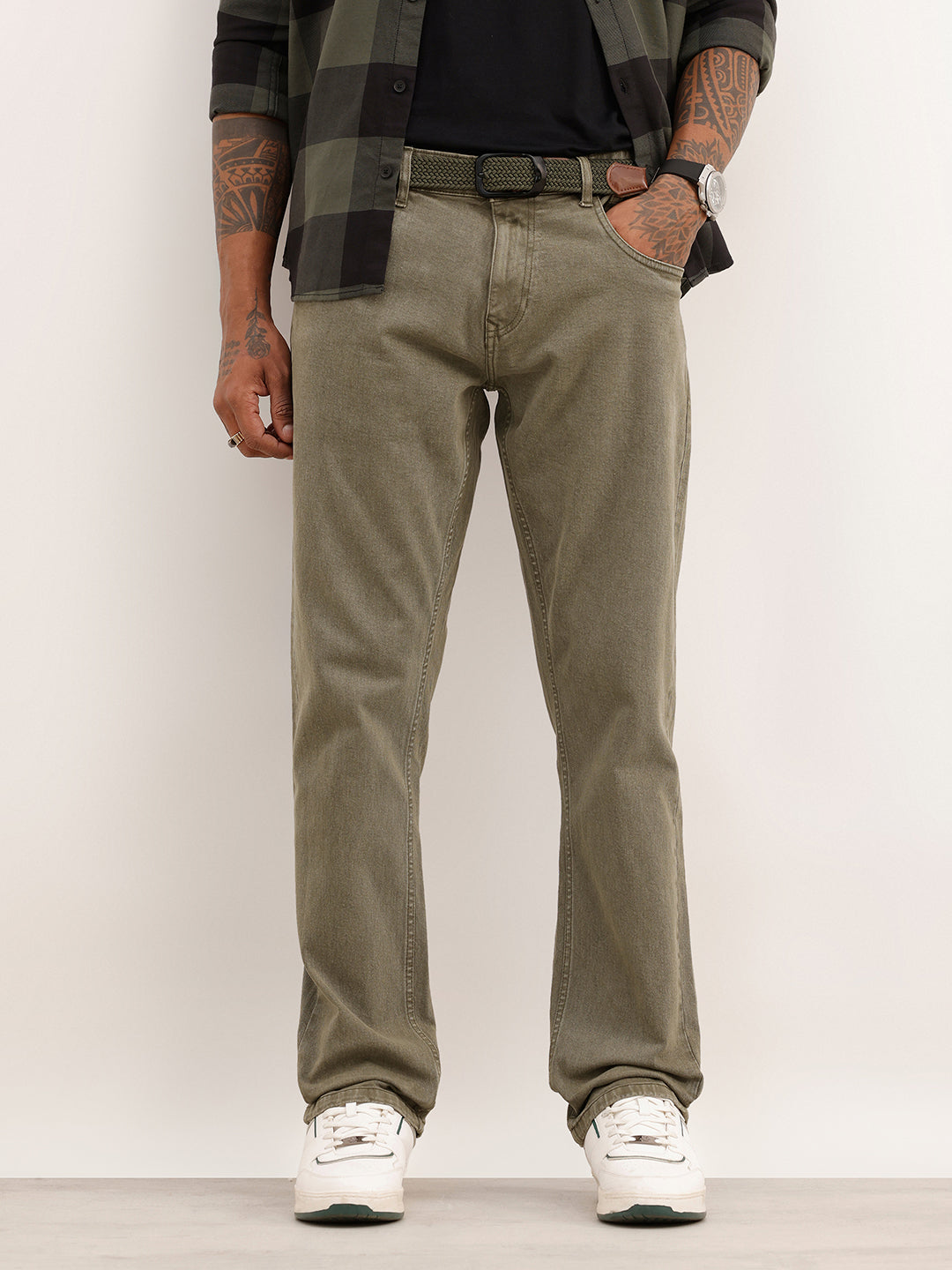 Faded Straight Fit Denim Jeans | Olive | WJN0200SR2237S