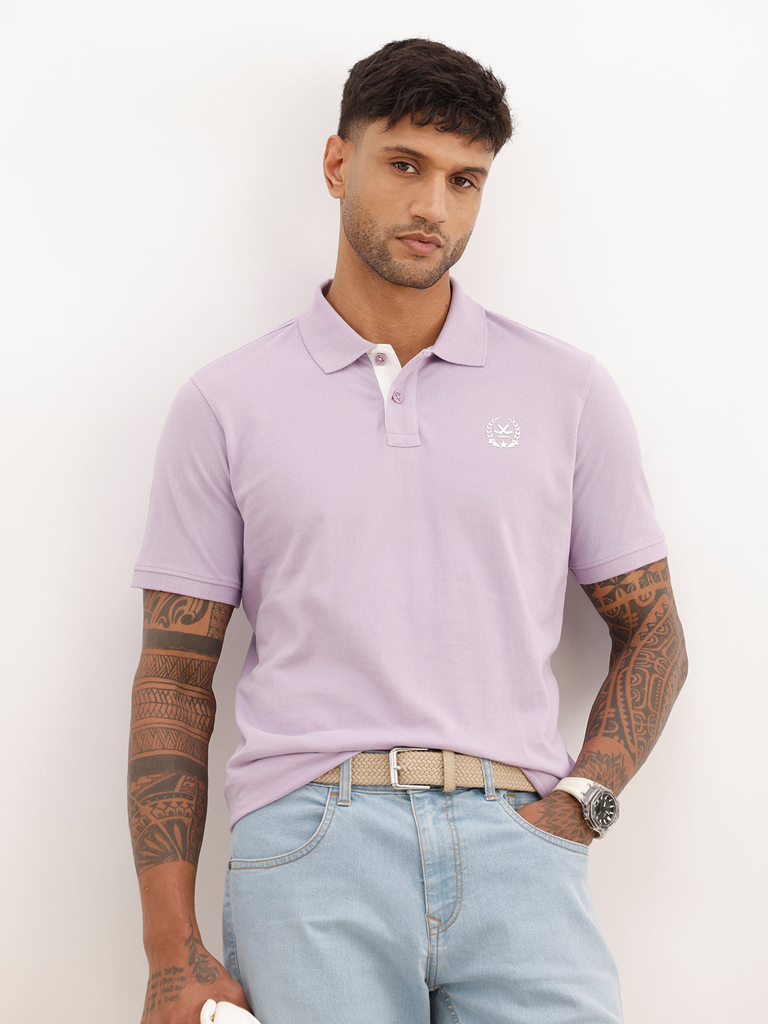Solid Slim Fit Polo T-Shirt | Purple