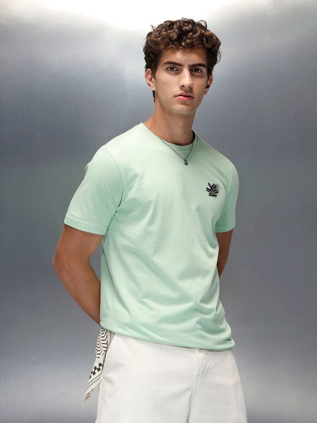 Wrogn Casual Regular Fit Graphic T-shirt | Light Green