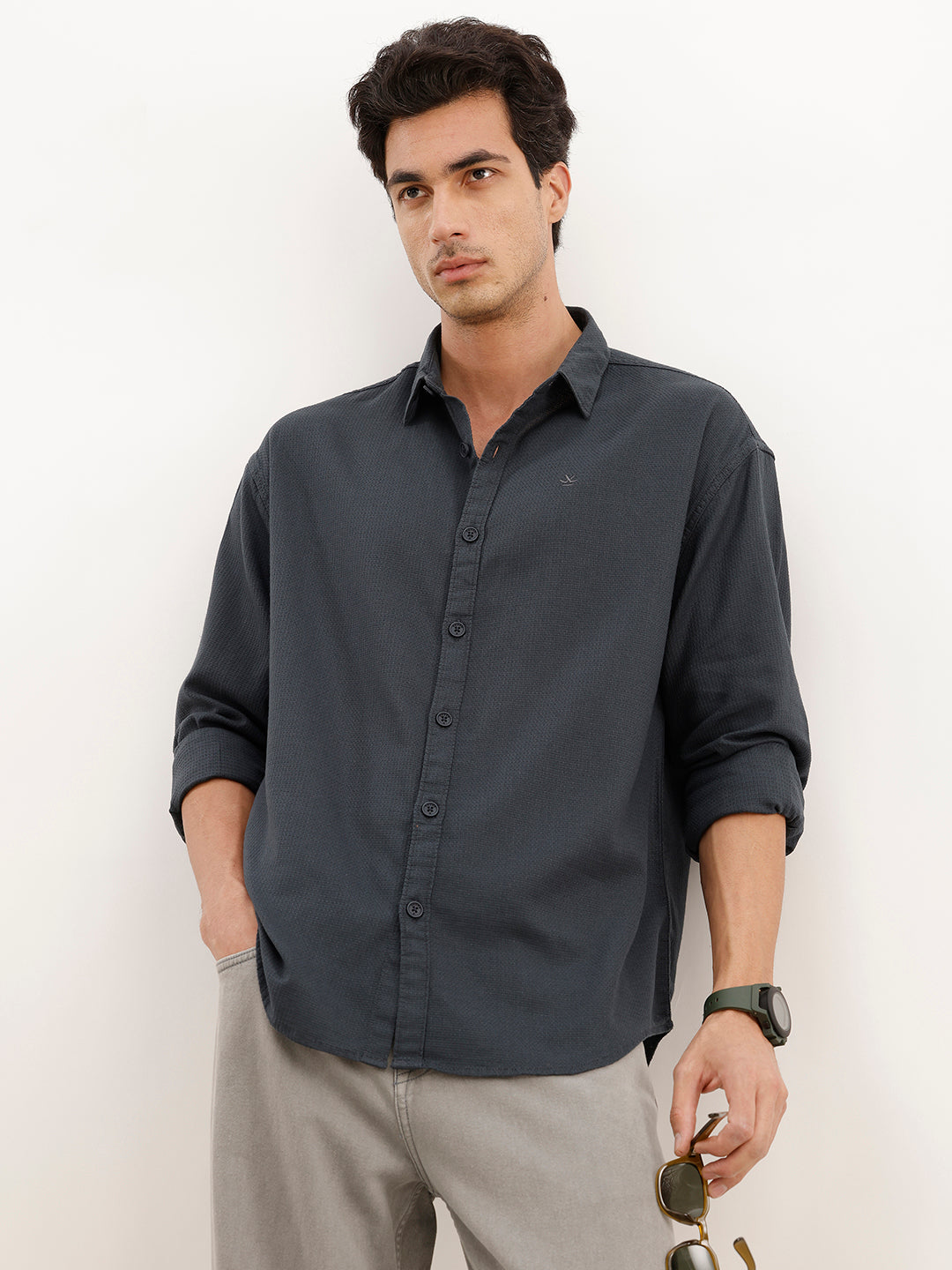 Solid Oversized Full Sleeve Shirt | Blue