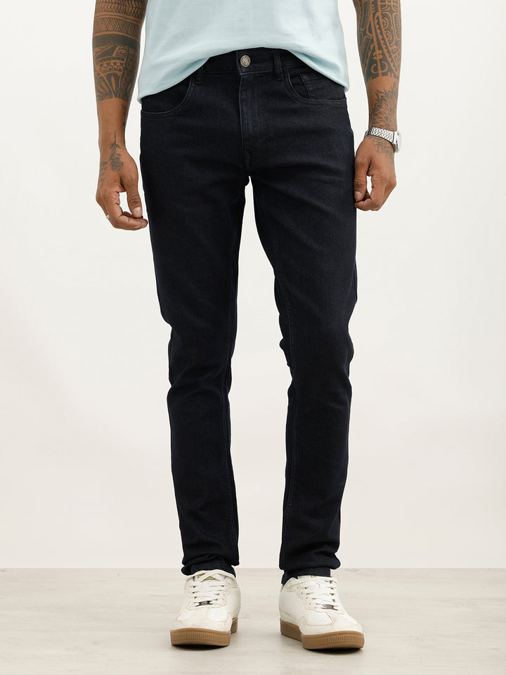 Solid Slim Fit Denim Jeans | Dark Blue