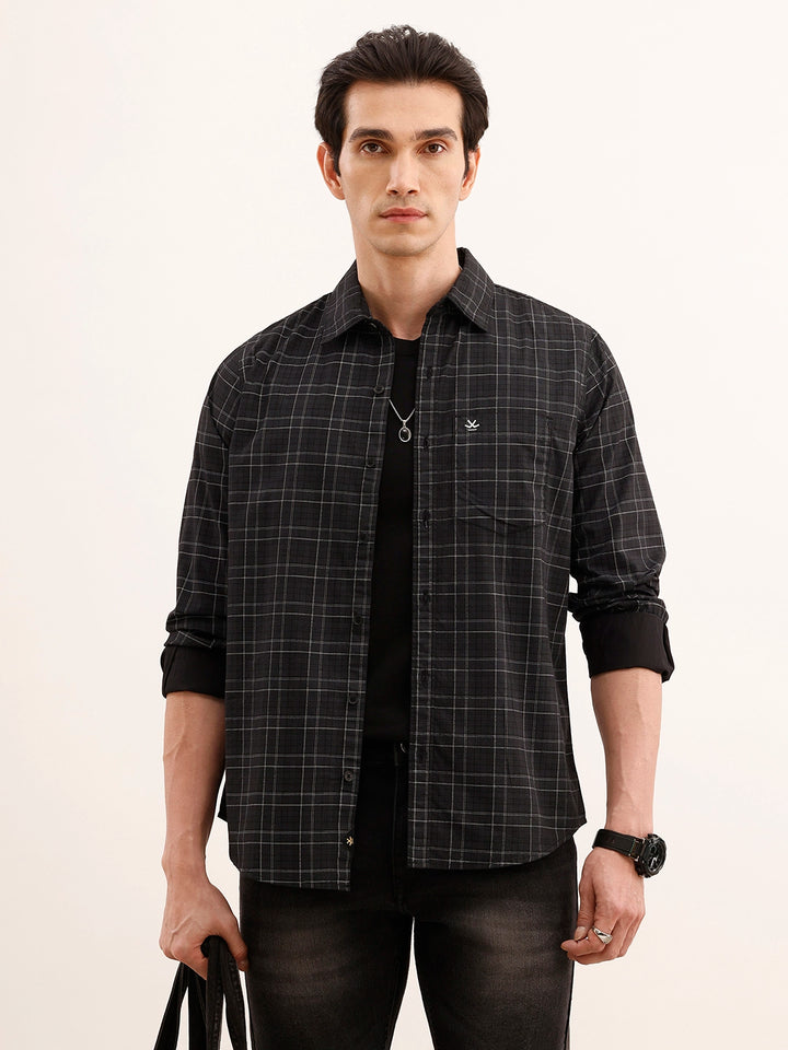 Regular Fit Checkered Shirt | Dark Grey