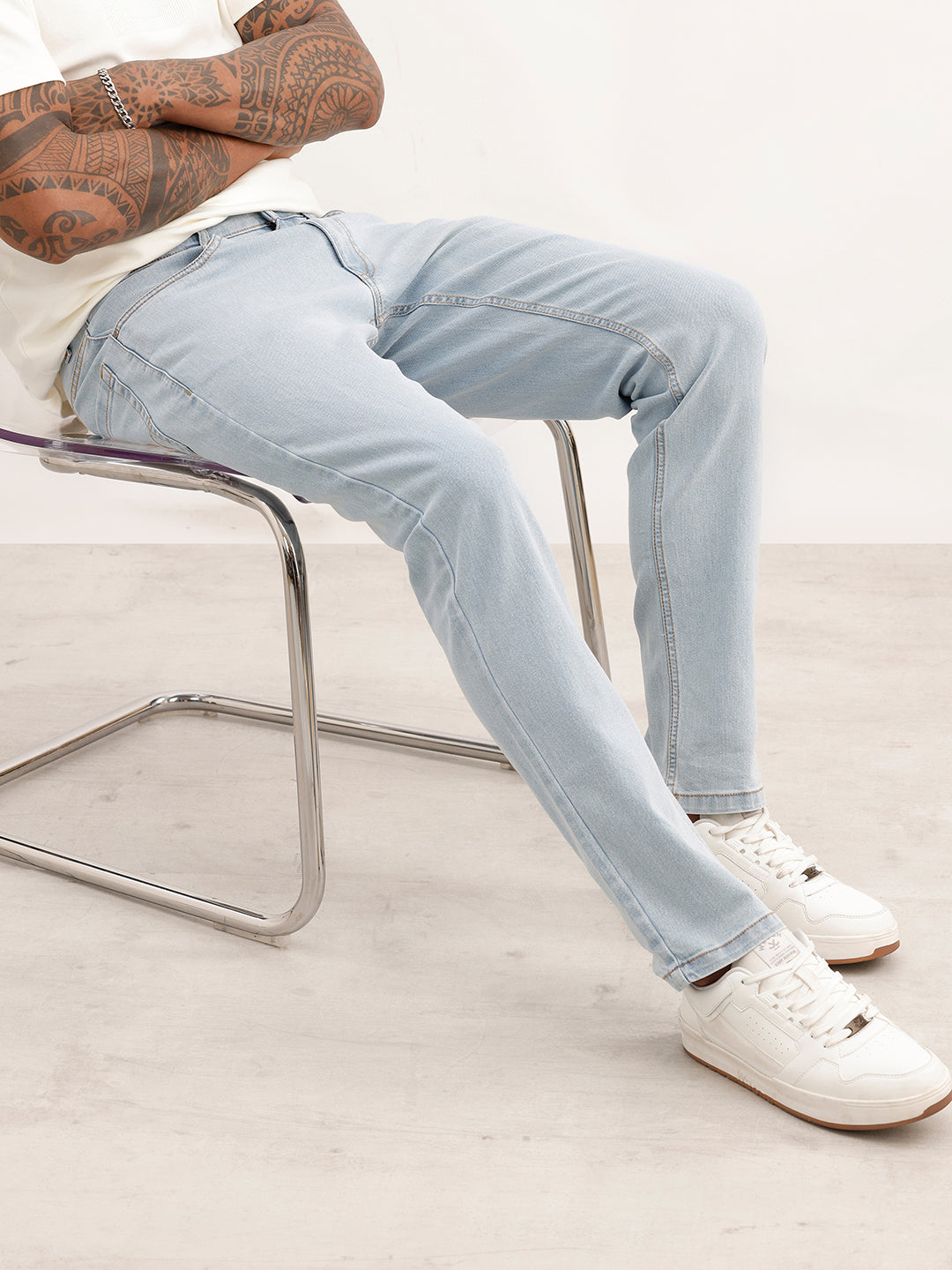 Heavy Fade Slim Fit Denim Jeans | Light Blue | WUJN2602F