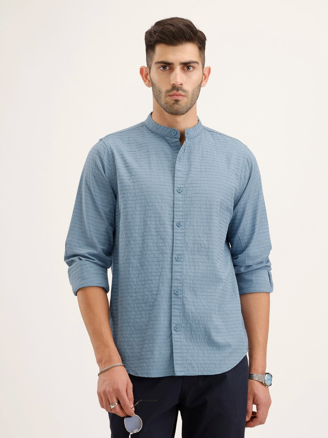 Textured Regular Fit Full Sleeved Shirt | Blue