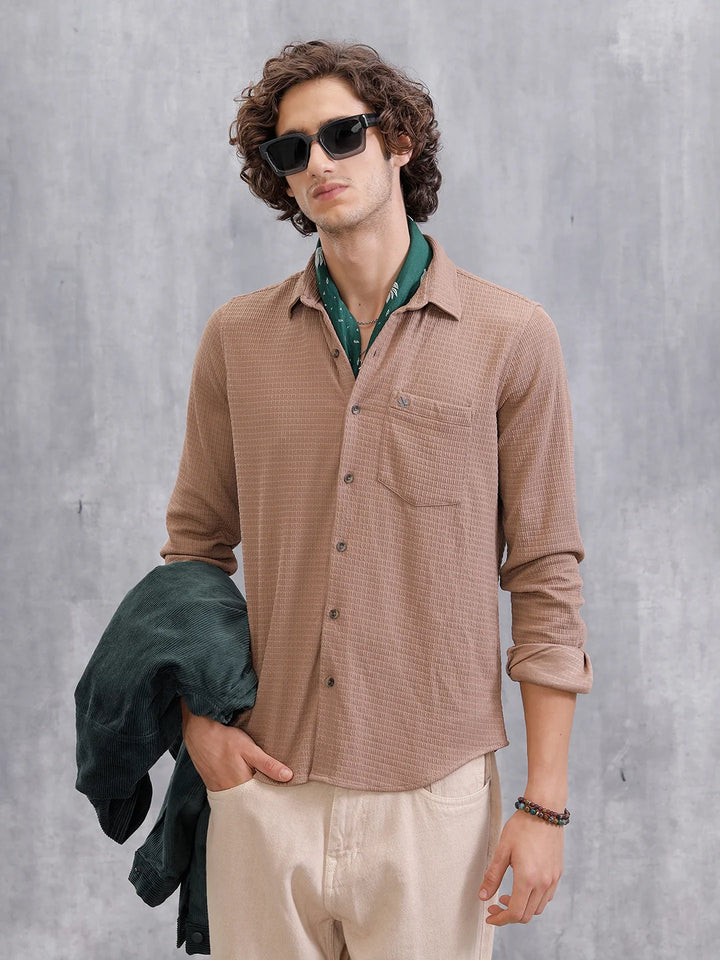 Textured Regular Fit Shirt  | Khaki
