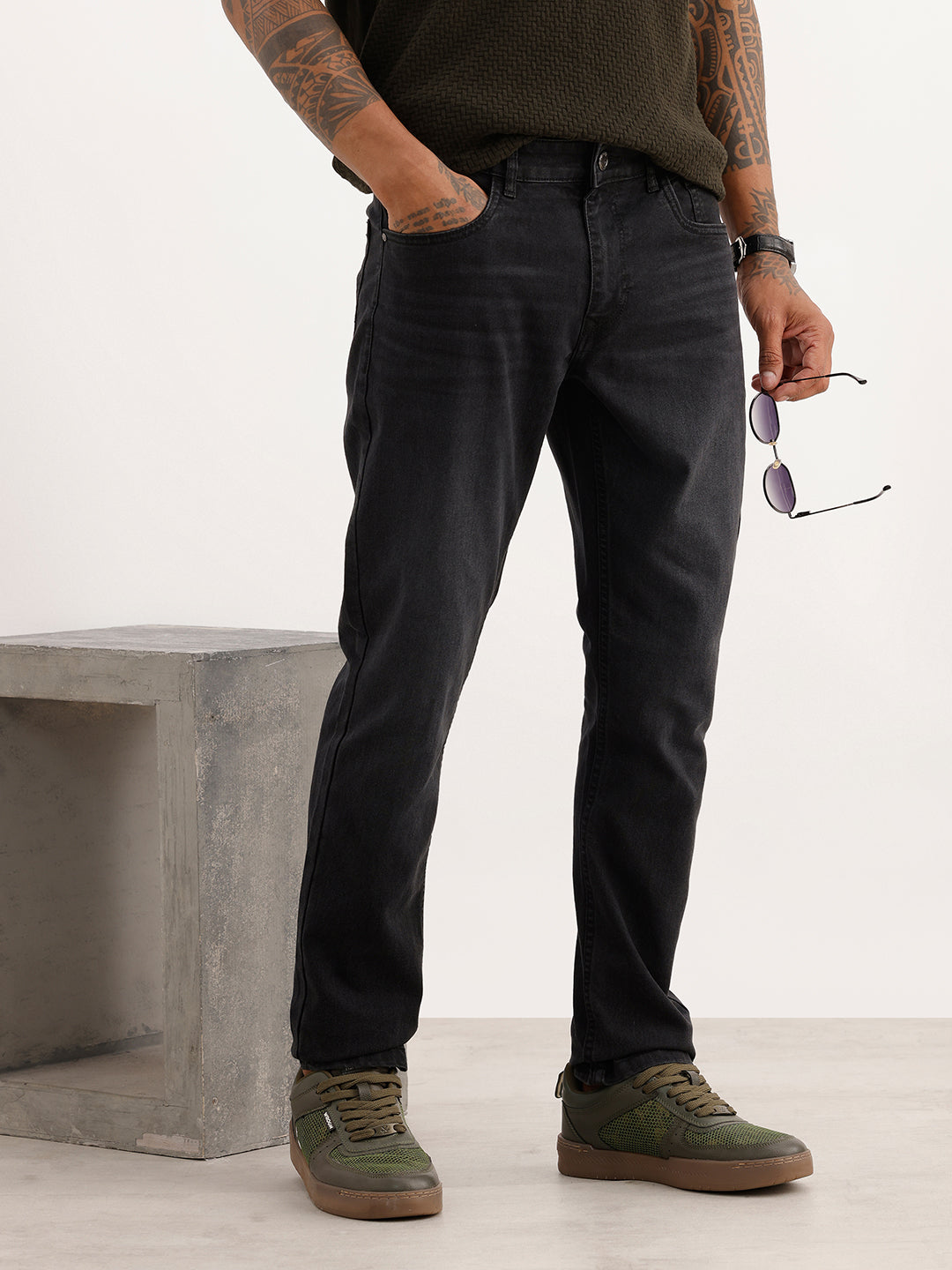 Washed Slim Fit Denim Jeans | Black