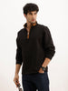 Solid Contrast Quarter Zipper Sweatshirt | Black