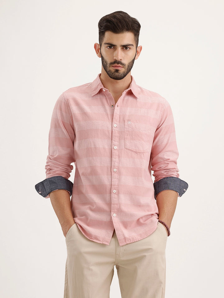 Regular Fit Striped Full Sleeve Shirt |Pink