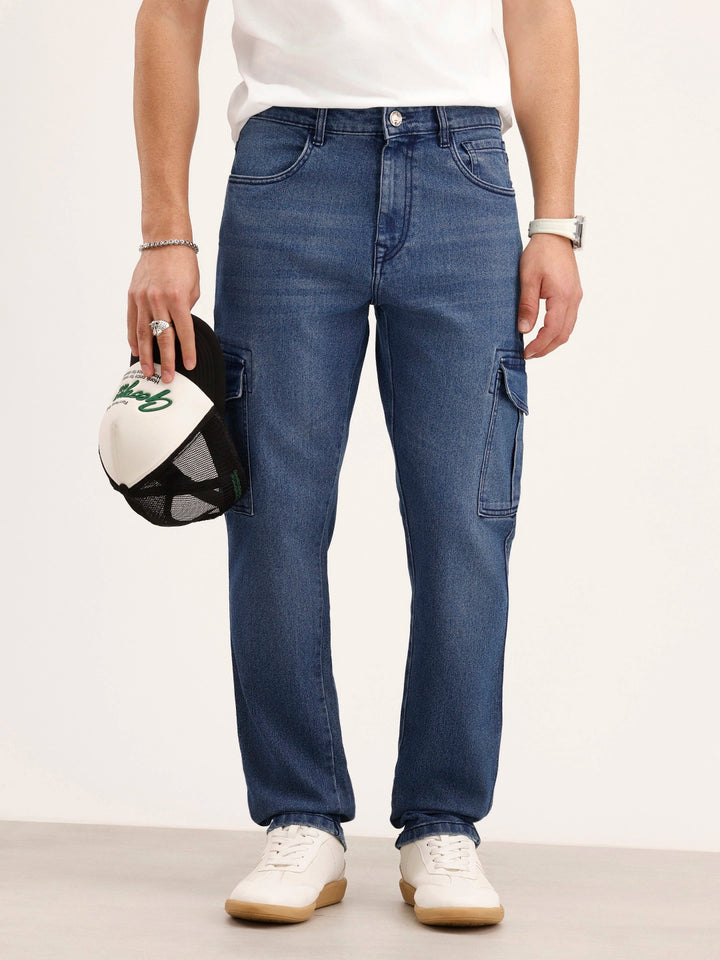 Relaxed Fit Cargo Denim Jeans | Blue