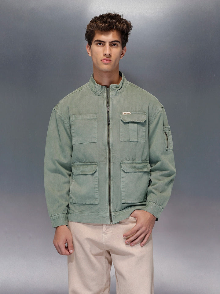 Sage Cargo-Style Zip Jacket | Olive