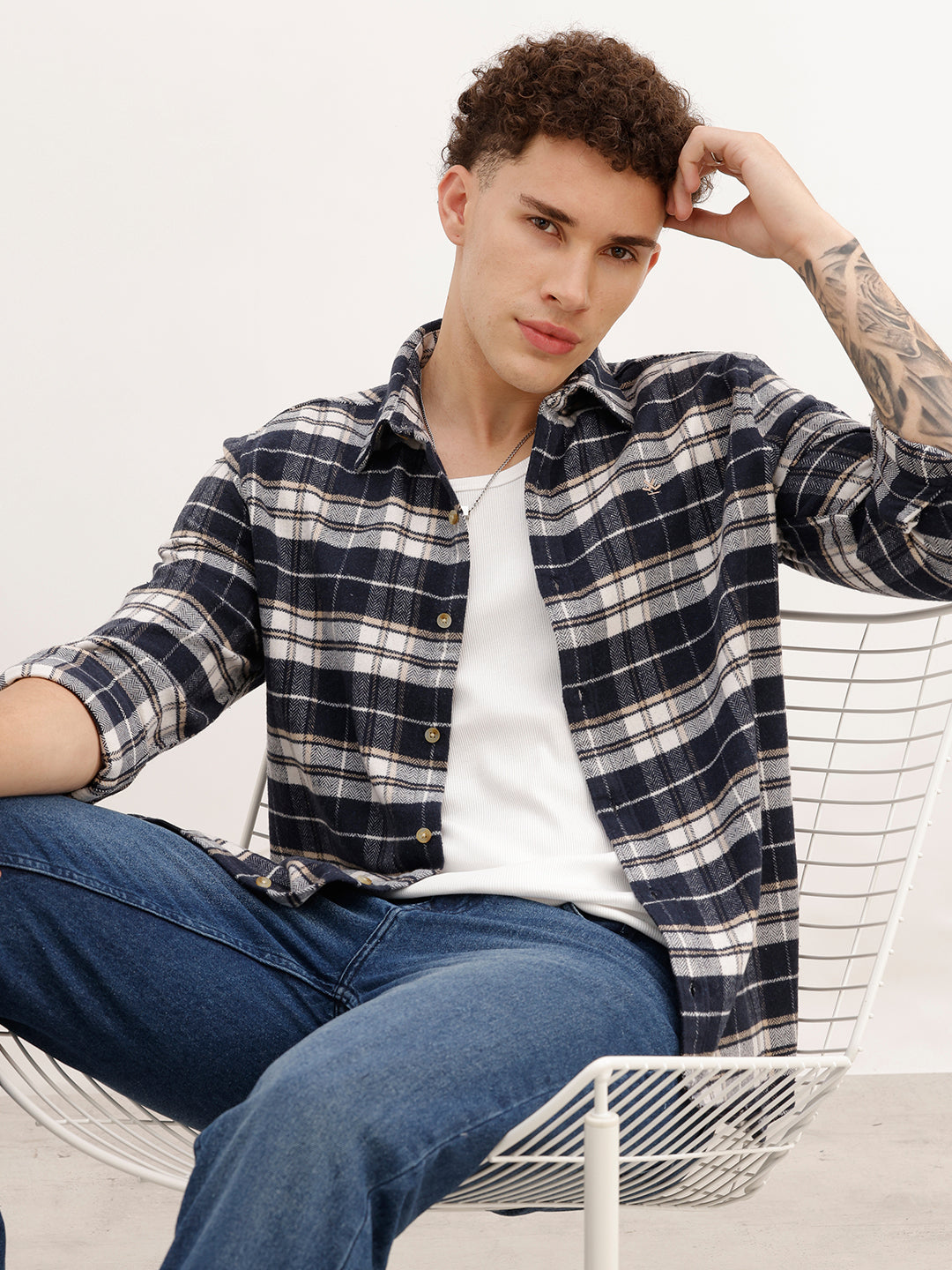 Slim Fit Full Sleeve Checkered Shirt | Navy Blue | WSH02FSSL0331S