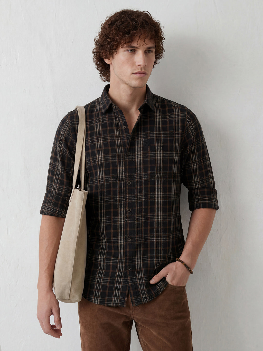 Regular Fit Checkered Shirt | Black
