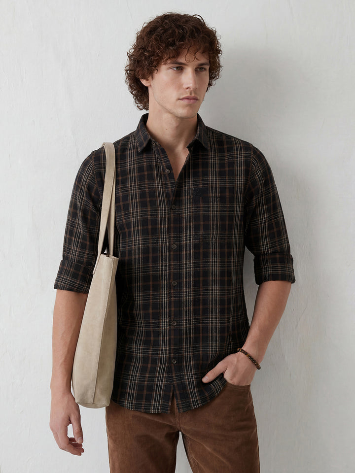 Regular Fit Checkered Shirt | Black