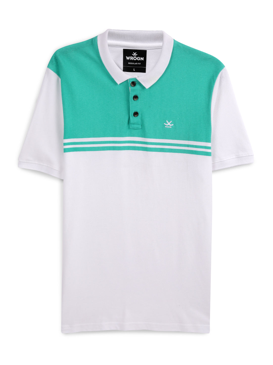 Teal on White Colourblocked Polo