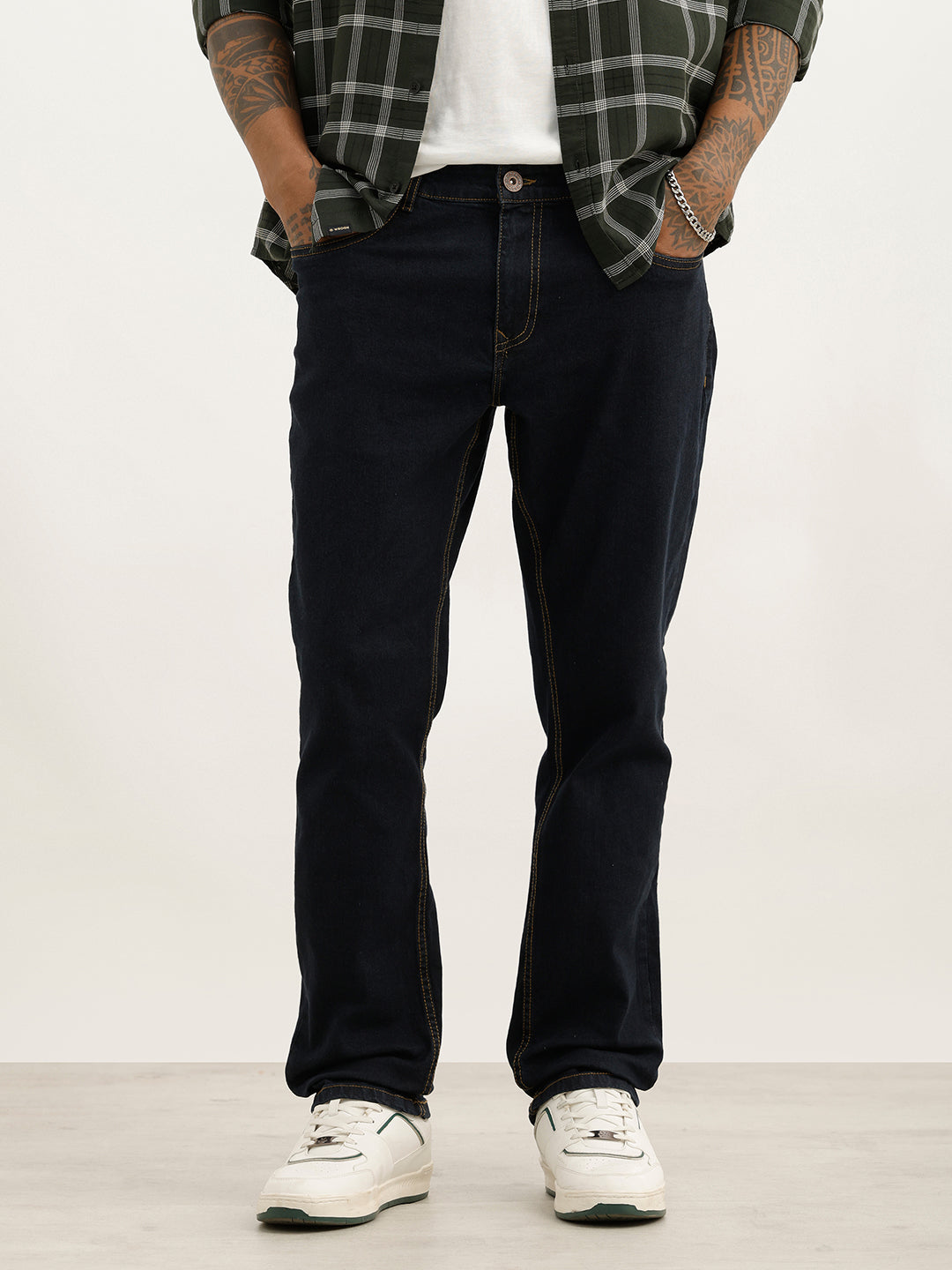Solid Straight Fit Denim Jeans | Dark Blue