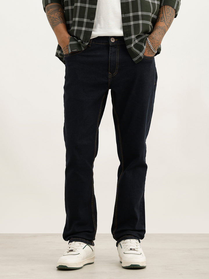 Solid Straight Fit Denim Jeans | Dark Blue
