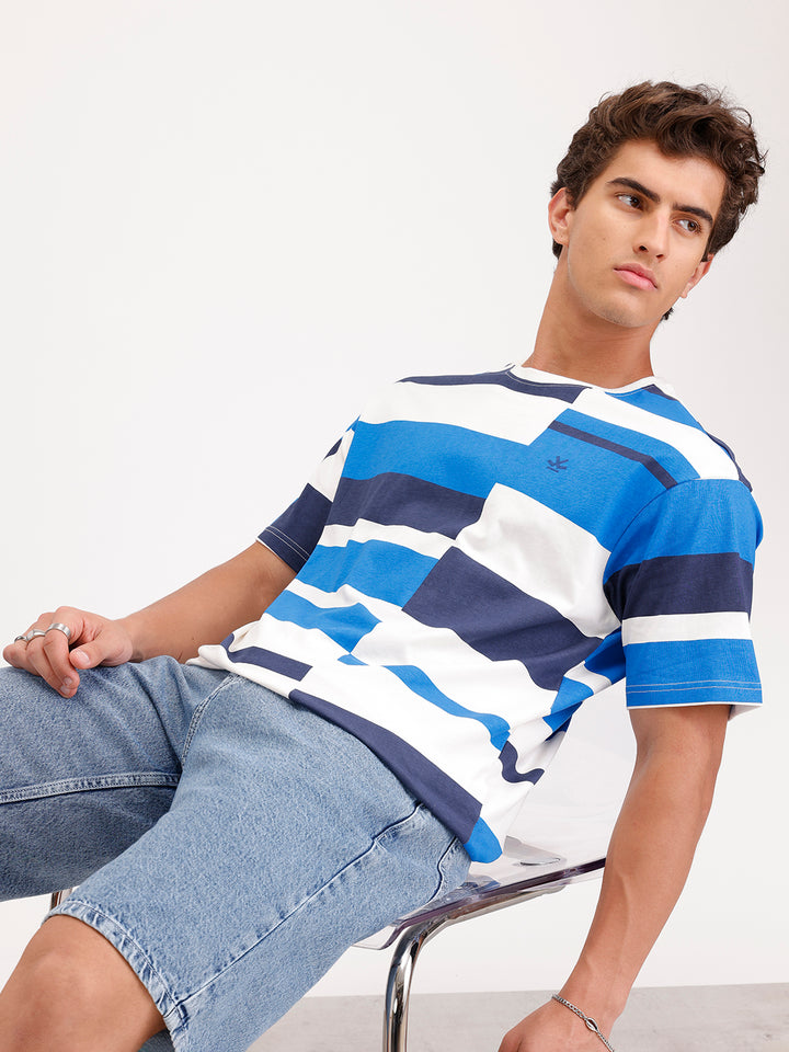 Oversized Pannel Printed T-Shirt  | Blue