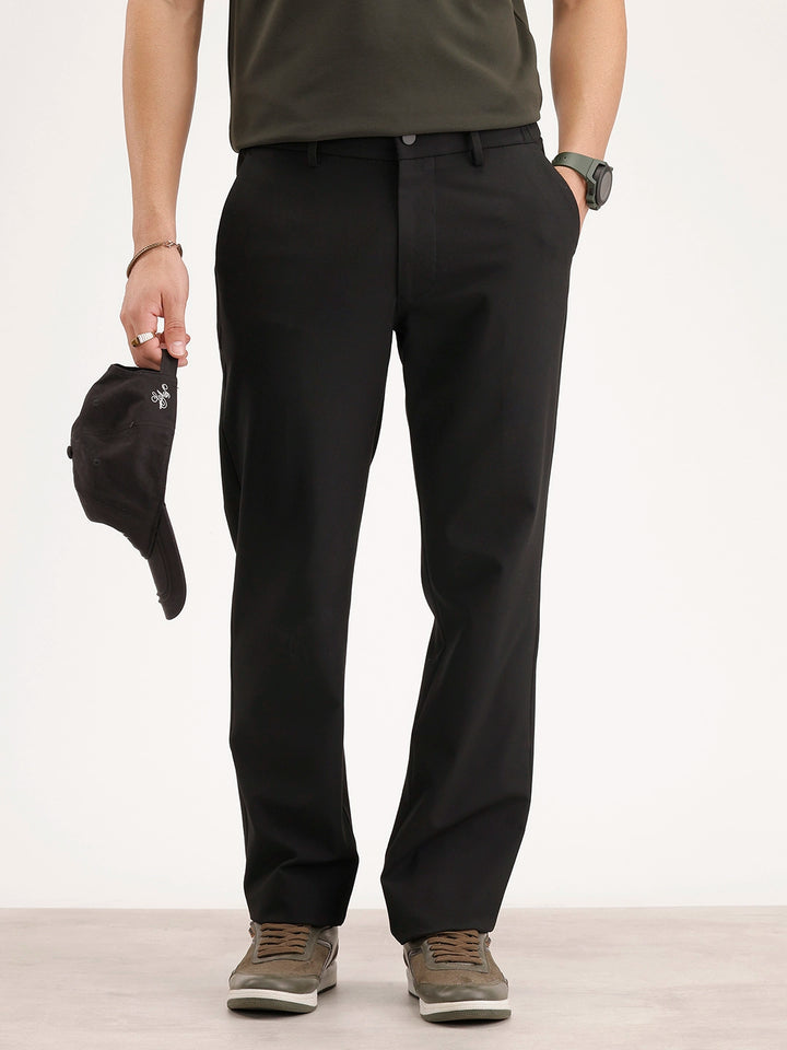 Solid Straight Fit Trouser | Black