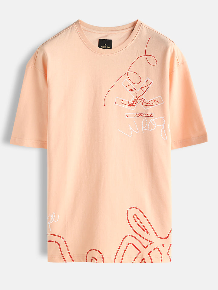Placement Printed Oversized T-Shirt | Peach