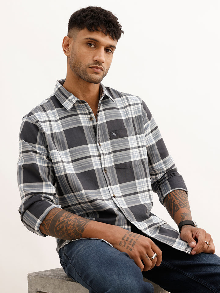 Slim Fit Checkered Shirt | Grey